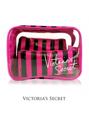 VCHB-270*VICTORIA'S SECRET 3PCS COSMETIC POUCH SET (BLACK STRIPE) VCHB-270*VICTORIA'S SECRET 3PCS COSMETIC POUCH SET (BLACK STRIPE)